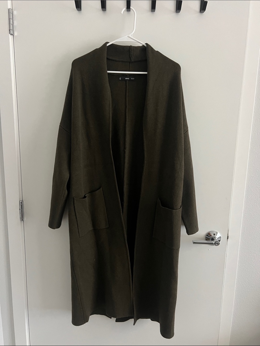 MANGO Long Open Front KNIT Cardigan in Olive